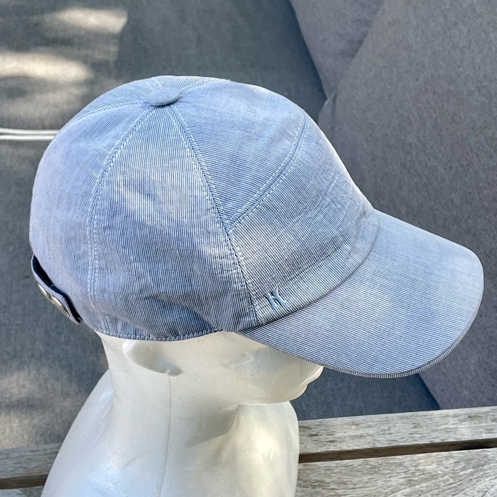 Hermes micro pinstripe cap, silver snaps, covered button,cotton, blue/white, 58 - Picture 11 of 15
